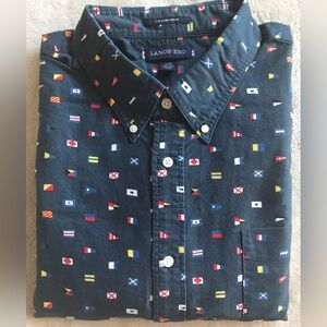 Lands' End Sail Rigger Oxford Shirt in Navy Blue with Signal Flags and Burgees